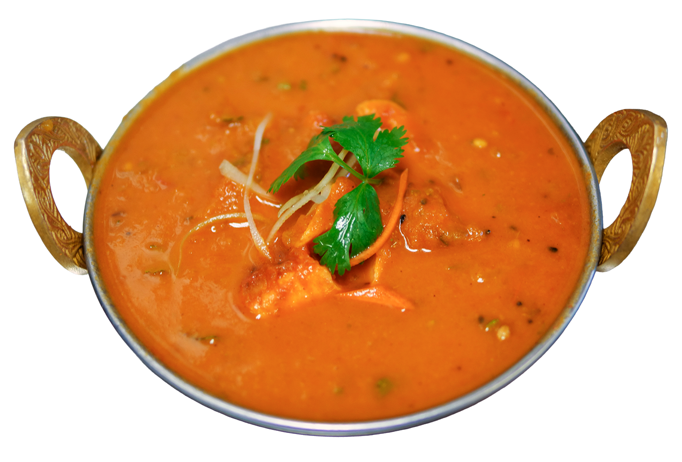 Salmon curry cooked with tomatoes, garlic, ginger, and aromatic spices